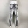 Street Fi Мужские джинсы Высокое качество Ретро Серые эластичные узкие рваные джинсы Мужские патчи Дизайнерские хип-хоп брендовые брюки g3GE #