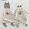 Tシャツ2023夏の新しい赤ちゃんかわいいベアの服セット幼児少年Tシャツ +ショーツ2PCSスーツコットンファッションガールズ衣類セット24328