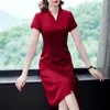 Ubranie etniczne 2024 Tradycyjne chińskie ulepszone qipao cheongsam v-dekolt satynowa sukienka elegancka orientalna vintage evengido