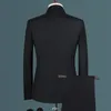 2023 FI Men's Casual Boutique White Stand Up Collar Chinese Style 3 PCS Suit Set Slim Fit Blazers Jacket Coat Pants Vest E0JV#