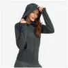 Yoga Outfit L-028 Baumwollmischung Fleece Hoodies Tops Fl Zip Hoodie Hüftlänge Classic Fit Sweatshirts Damen Jacke Sport Kapuzenoberteil Fitnessstudio Oti2P