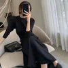 Casual Dresses Korean Fashion Long Sleeved Half High Collar A-line Black Dress Women Elegant Spring 2024 Lady Party Club