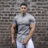 men's Clothing Summer Gym Fitn Butt Short Sleeve Shirts Men Fi Casual Streetwear Dr Shirt Male Hipster Social Shirt m7Xm#