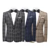 Busin Plaid Men Blazers 2023 Vintage Wedding Groom Man Jacket Casual One-Butt Slim Fit Plus Size Blazer Terno Men Clothing S2OH#