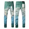 Jeans roxo novo de alta qualidade dos homens jeans designer moda angustiado rasgado denim carga para homens alta rua moda jeans 124