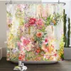 Rideaux de douche aquarelle fleurs rideau rose floral bain polyester tissu imperméable salle de bain avec crochets écran