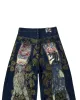 Jeans cargo imprimés gothiques américains pour hommes à l'automne Pantalons en denim Nouveau coupe ample Taille haute Casual Pantalon large vadrouille I5lg #