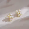 Stud Earrings Gold Color Leaf Shape Shimmer Pearl Marquise Female Temperament Wedding Party Earring 2024 Jewelry