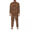 Home Clothing Leopard Print Pajama Sets Gold Animal Skin Trendy Sleepwear Men Long-Sleeve Casual Bedroom Two Piece Nightwear Large Size