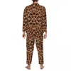 Abbigliamento per la casa Pigiama con stampa leopardata Pelle di animale dorata Indumenti da notte alla moda Uomo Manica lunga Camera da letto casual Indumenti da notte in due pezzi Grandi dimensioni