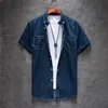 versma Male Casual Short Sleeve Vintage Denim Shirt Men Chemise Camisa Slim Fit Cott Shirt Jean Women Blouse Brand Clothes 4XL I0sQ#