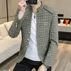 2022 Autumn Stand Okoł Mężczyźni Blezery Slim Fit Casual Sull Jucke Fi Plaid Busin Social Coat Groom Dr Blazer U4JC#