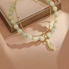 Link Bracelets Accessories For Women Imitation Jade Beaded Bracelet Leaves Double Layer Chain Girls Wedding Party Jewelry Gift