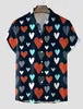 Chemise homme motif coeur chemise décontractée été décontracté quotidien Vacati revers manches courtes chemise Saint Valentin Butt Up N9Kr #