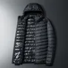 Hommes d'hiver léger doudoune à capuche vers le bas manteau fermeture éclair extérieure veste chaude vêtements d'extérieur Lg manches solides Parkas noir 53nx #