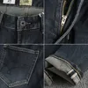 dark blue w vintage cat beard worn jeans men's micro elastic comfortable small straight leg trend youth mid-waist pants 36Y4#