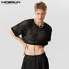 Men's T-Shirts 2023 Fashion Men T Shirt Striped Mesh Transparent O-neck Short Sleeve Camisetas Sexy Loose Streetwear Party Crop Tops24328