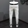 High Street Fi Men Jeans Blanc Elastic Stretch Skinny Jeans Men Multi Pockets Spliced Designer Hip Hop Denim Pants Hombre T69o #