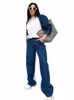 trafza Grey And Navy Blue O-Neck Lg Sleeve Butts Pullovers+Elastic Waist Pockets Zipper Wide Leg Pants Female Loose Suits 70MB#