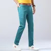 2023 Autumn New Men's Bright Stretch Fit Jeans Trendy Denim Straight-ben byxor Male Red Lake Blue Yellow Byxor S1ub#