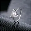 With Side Stones Fashionable Pearls Ring Women Hollow Triangular Female S925 Pure Silver Jewelry Concise Natural Freshwater Pearl