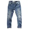 Men's Jeans Cotton Denim Men Amekaji Light Blue Distressed Washed Pants For Youth Male American Casual Basic Slim Straight Trousers