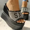 Slippers Est Ladies Shoes Crystals Wedges Woemn's High Heels Leisure Summer Sandals Female Thick Sole Diamond Platform Mules