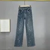 Jeans femmes hautes taille noire droite large jambe complète diamants complets rayures en peluche pantalon de jean chaud épais 2024 Fashion printemps