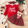Комплекты одежды, рождественский наряд для маленьких девочек, комбинезон Санта-Клауса с длинными рукавами, юбка с изображением лося, первое платье для малышей, одежда