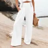 Kvinnor Pants Casual for Women 4X-5X Womens Wide Leg Summer High Maisted Palazzo Baggy Beach Byxor med fickor