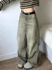 Kvinnors jeans kvinna gamla pengar stuga kärna baddie stil estetik japansk mode denim gyaru byxor hip-hop golvlängd bred ben
