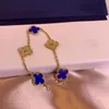 La dernière marque de la créatrice Van Four Leaf Grass Five Flower Bracelet Womens Blue Jade Medal V Gold Placing épaissis 18k Rose Diamond