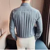 high Quality Striped Shirt for Men Large Lapel Casual Busin Dr Shirt Fi Lg Sleeve Slim Social Party Tuxedo Blouse B91S#