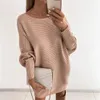 Mini abito Abbigliamento femminile Maglione maniche lunghe Pullover ampio lavorato a maglia elastico Mantieni caldo morbido collo diagonale Inverno 240322