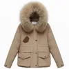 Женское пуховое зимнее пальто с большими карманами, утепленная теплая свободная куртка, женская повседневная меховая подкладка, короткие парки с воротником с капюшоном