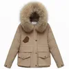 Casaco de inverno feminino para baixo com bolsos grandes engrossar quente solto jaqueta feminina casual forro de pele curto parkas gola com capuz