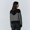 Semir Sticked Cardigan Women Hooded Loose Versatile 2023 New Winter Black and White Striped Sweater Cardigan Q29a#