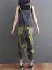 6498 Spring Fall New Fi Women's Vintage Carto Print Patchwork Baggy Suspender Jeans Female Loose Retro Denim Pants J0K7#