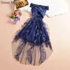 Festklänningar O1065 Båthals Kväll Söt minne Kvinnor Blue Black White Red High Low Prom Dress Girl Organza Performance Gown