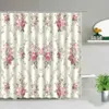 Rose Rose Rideau De Douche Floral Plante Verte Feuille Paysage Polyester Tissu Rideaux Suspendus Salle De Bains Décoration Ensemble Avec Crochets 240328