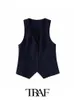 traf 2023 Ladies Shirt Suit Single OL Slim Fit Linen Vest Top+Unisex Linen Pants Basic Causal Outfits R8sX#