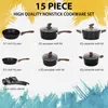 Cookware Sets MF Studio 15 Pieces Set Granite Nonstick Pots And Pans Dishwasher Safe Black