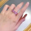 Cluster Rings Eternity Emerald Cut Pink Diamond Ring Real 925 Sterling Silver Party Wedding Band For Women Men Engagement Jewelry