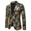 Erkekler Yaldızlı Baskı Blazer Performans Gece Kulübü DJ Şarkıcıları Parlak Blazers LG Slee Sweet Single Butt Floral Suit Ceketler 47SV#