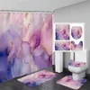 Abstrakt rosa marmor duschdraperi set lila guld texturerat geometriskt mönster modernt hem badrum dekor badmattor toalett täcke 240328