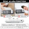 FM Radio LED Digital Smart Alarm Clock Watch Table Electronic Desktop Clocks USB Wake Up Clock with 180° Time Projection Snooze 240318