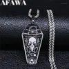 AFAWA Brujería Buitre Ataúd Pentagrama Cruz Invertida Collares de Acero Inoxidable Colgantes Mujeres Joyería de Color Plata N3315S021284p