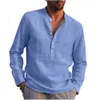 Lin Vente chaude Hommes Lg-Manches Chemises Casual Couleur Unie Revers Chemise Col Casual Style De Plage Plus La Taille S-5XL U4fS #