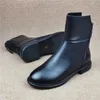 Bottes chaussures pour femmes avec cuir véritable et peluche grand coton talon bas fermeture éclair à la mode peau de vache Simple polyvalent botte courte