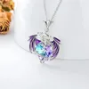 Catene Collana con ciondolo drago di colore blu viola per donne Ragazze Moda delicata Anno del cuore Gioielli con strass